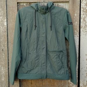 Columbia khaki green button up hooded jacket women's XS